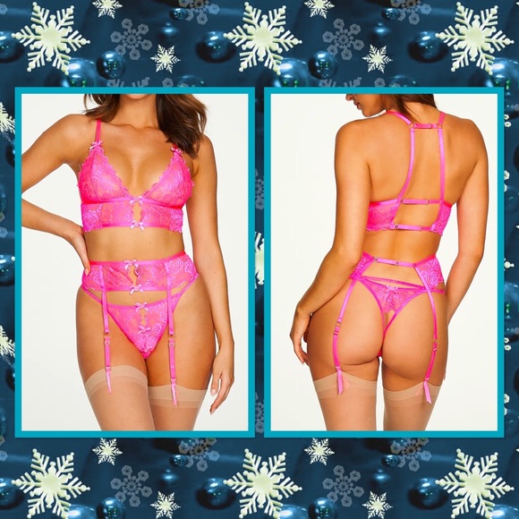 Open Exposed Crotchless Lingerie Set S-2X regular & plus size BRA PANTY GARTER=3 - Picture 3 of 5